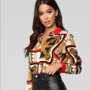 FASHION NOVA PRINTED BUTTON DOWN BLOUSE